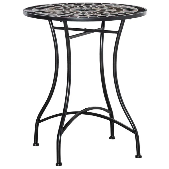 Outsunny Φ60cm Mosaic Outdoor Patio Table - Black - 1