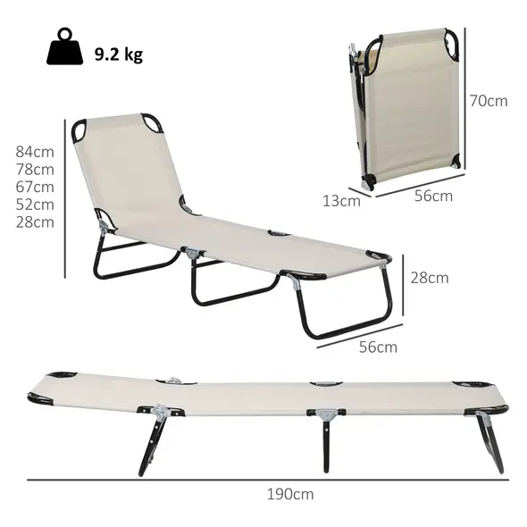 Outsunny Garden Sun Lounger, with Five-Position Back - Cream White - 3