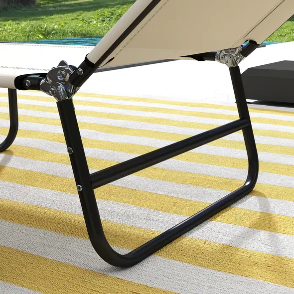 Outsunny Garden Sun Lounger, with Five-Position Back - Cream White - 9