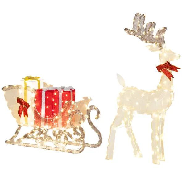 Outsunny Lighted Christmas Reindeer in Sleigh with Gift Boxes - 1