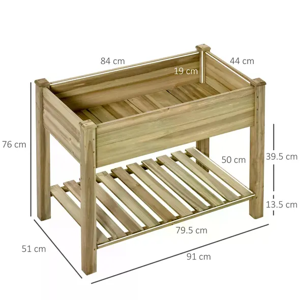 Outsunny Garden Wooden Planters， Raised Garden Bed with Legs and Storage Shelf Elevated Wooden Planter Box - 3