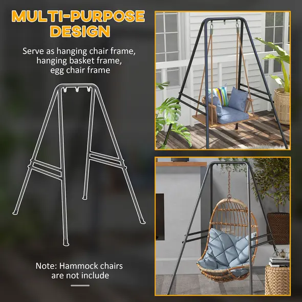 Outsunny Hammock Chair Stand, Hanging Heavy Duty Metal Frame Hammock Stand for Hanging Hammock Air Porch Swing Chair, Egg Chair, Black - 6