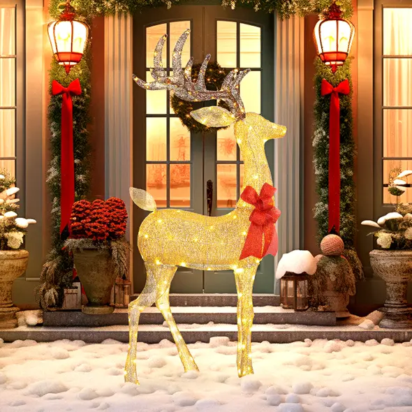 Outsunny Lighted Reindeer Christmas Decoration, Light Up Christmas Deer with 137 LED Lights for Indoor, Outdoor, Garden, Lawn, Gold Tone - 2