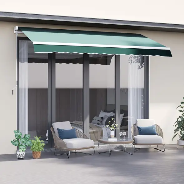 Outsunny Manual Retractable Awning, 2.5x2 m-Dark Green - 2