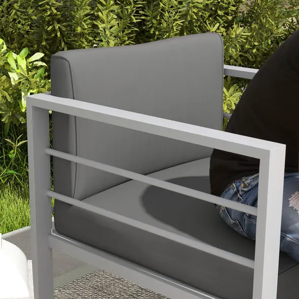 Outsunny Garden Sofa Set of 2, All-Weather Garden Sofa Set with Removable Cushions, Metal Frame Outdoor Furniture for Balcony, Charcoal Grey - 9