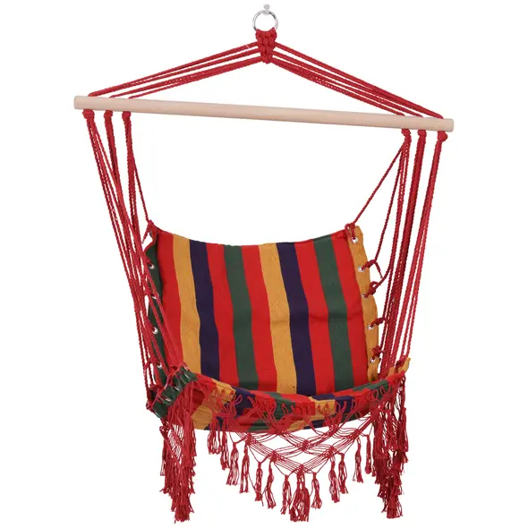 Outsunny Hammock Chair Swing Colourful Striped Tree Hanging Seat Porch Indoor Outdoor Fabric Garden Furniture - 1