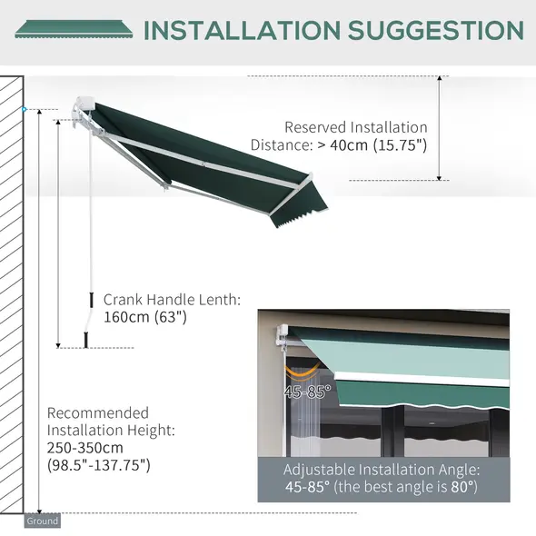 Outsunny Manual Retractable Awning, 2.5x2 m-Dark Green - 6