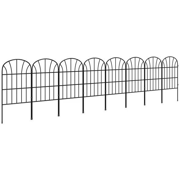 Outsunny Metal Decorative Outdoor Picket Fence Panels Set of 8, Black - 1