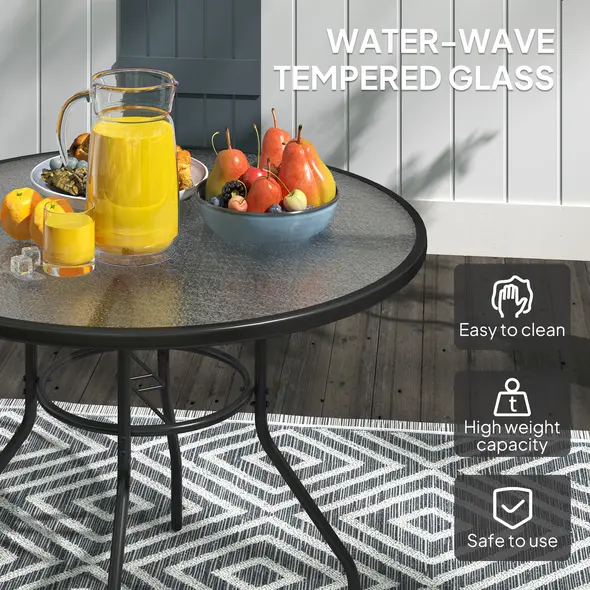 Outsunny Glass-Top Garden Table, with Parasol Hole - Black - 5