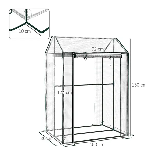 Outsunny Green House, Mini Greenhouse with 2 Roll-up Doors, Vent Holes and Reinforced Cover, 100 x 80 x 150cm - 3