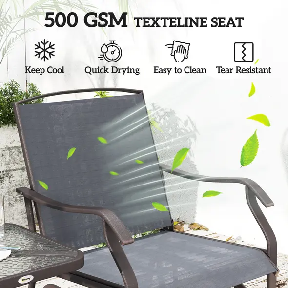Outsunny Glider Rocking Chair & Table Set 2 Single Seaters Rocker Garden Swing Chair Patio Furniture Bistro Set Grey - 5
