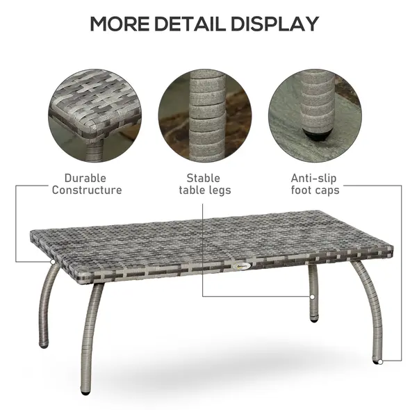 Outsunny PE Wicker Rattan Garden Coffee Table - Mixed Grey - 6