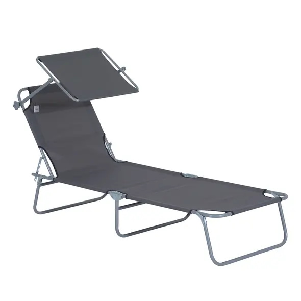 Outsunny Outdoor Foldable Sun Lounger, 4 Level Adjustable Backrest Reclining Sun Lounger Chair with Angle Adjust Sun Shade Awning for Beach, Garden, Patio, Grey - 1