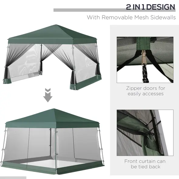 Outsunny Outdoor Garden Pop-up Gazebo Canopy Tent Sun Shade Event Shelter Folding with Adjustable Height, Mesh Screen Side Walls 3.5 M × 3.5 M Base / 3 M × 3 M Top, Green - 4