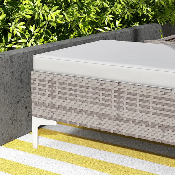 Outsunny Outdoor PE Rattan Sun Lounger Set of 2, Multi-position Backrest Adjustable Single Recliner Sunbed Daybed with Removeable & Washable Cushion, for Patio, Garden, Light Grey - 9