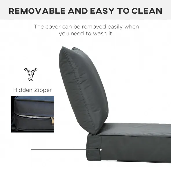 Outsunny Outdoor Seat and Back Cushion Sets, 63L x 55W x 15Dcm Olefin Patio Deep Seating Chair Fade Resistant Replacement Cushion for Rattan Sofa, Indoor or Outdoor Furniture, Dark Grey - 6