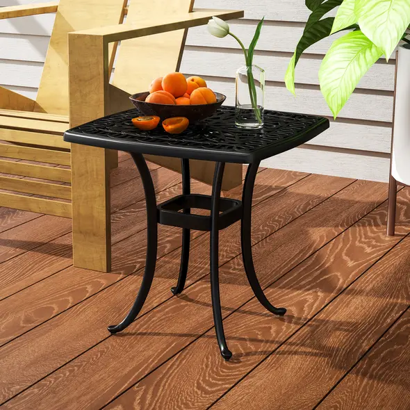 Outsunny Outdoor Garden Table with 38mm Dia. Umbrella Hole, Cast Aluminium Patio End Table with Anti-slip Foot Pads for Garden, Patio, Balcony, 54 x 52.5cm, Black - 8