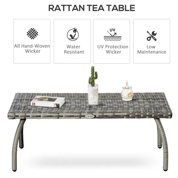 Outsunny PE Wicker Rattan Garden Coffee Table - Mixed Grey - 4