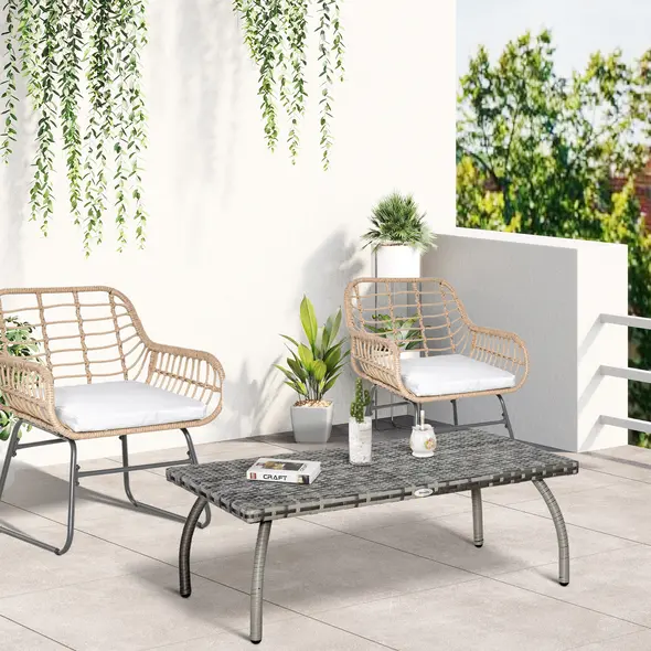 Outsunny PE Wicker Rattan Garden Coffee Table - Mixed Grey - 2