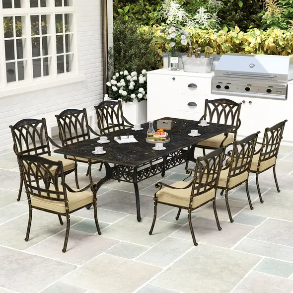 Outsunny Nine-Piece Cast Aluminium Garden Dining Set - Bronze Tone - 8