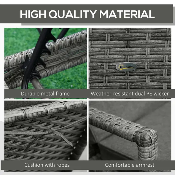 Outsunny Patio Rattan Sun Lounger, Dual Wicker Weave Outdoor Single Reclining Chair Furniture, 5-Level Adjustable Backrest w/ Removeable & Washable Cushion, Mixed Grey - 6