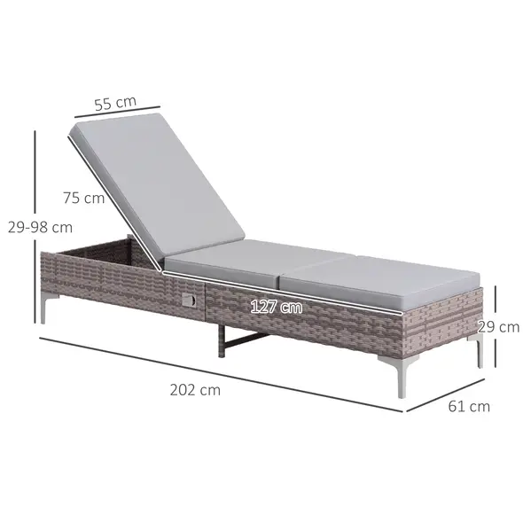 Outsunny Outdoor PE Rattan Sun Lounger Set of 2, Multi-position Backrest Adjustable Single Recliner Sunbed Daybed with Removeable & Washable Cushion, for Patio, Garden, Light Grey - 3