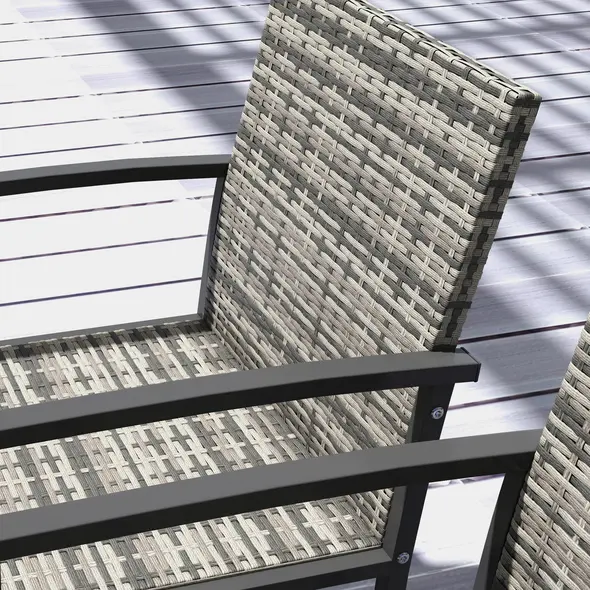 Outsunny Outdoor Dining Set 5 Pieces Patio Conservatory with Tempered Glass Tabletop,4 Dining Chairs - Mixed Grey - 8