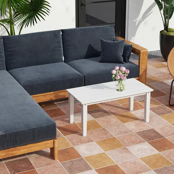 Outsunny Outdoor Garden Coffee Table, HDPE All-Weather Rectangular Outdoor Garden Table with Slatted Tabletop for Patio, Balcony, 91 x 44 x 42 cm, White - 9