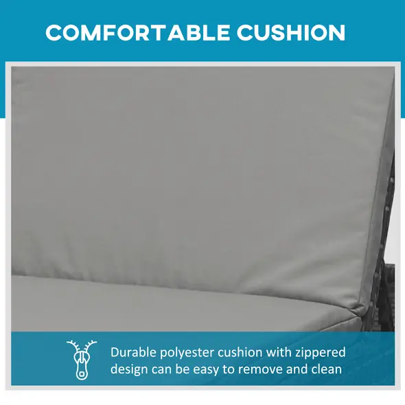 Outsunny PE Rattan Sun Loungers with Cushion, Outdoor Garden Sunbed Furniture with 5-Level Recliner Backrest, and Armrest, Set of 2, Grey - 5