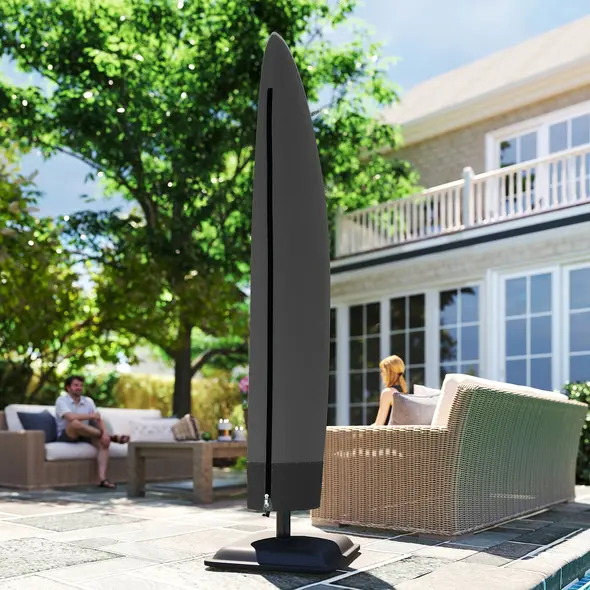 Outsunny Parasol Cover, 600D Oxford Cantilever Umbrella Cover Fit for 2-4m Parasol, Banana Umbrella Protector with Zipper for Outdoor Garden, Patio, Black - 9