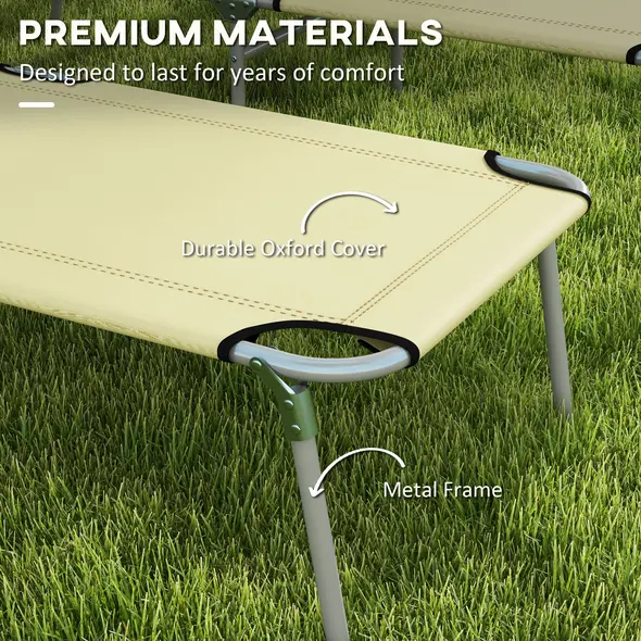 Outsunny Outdoor Foldable Sun Lounger Set of 2, 4 Level Adjustable Backrest Reclining Sun Lounger Chair with Angle Adjust Sun Shade Awning for Beach, Garden, Patio, Beige - 7