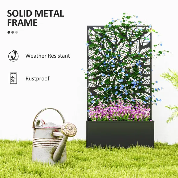 Outsunny Outdoor Metal Planter, with Back Trellis - Black - 6