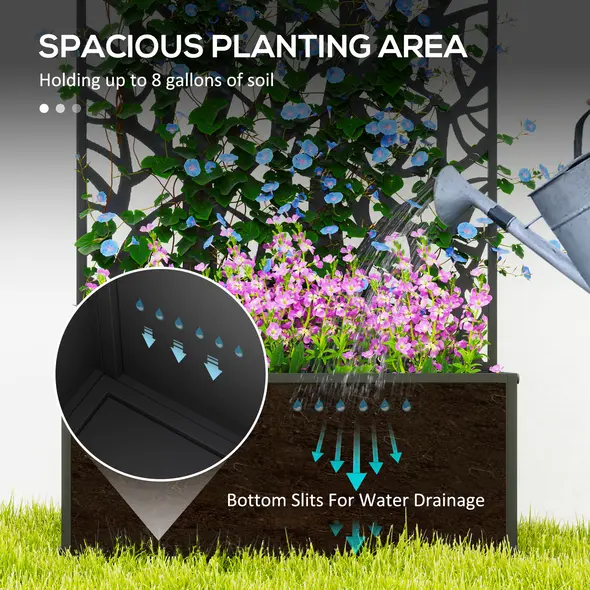 Outsunny Outdoor Metal Planter, with Back Trellis - Black - 4