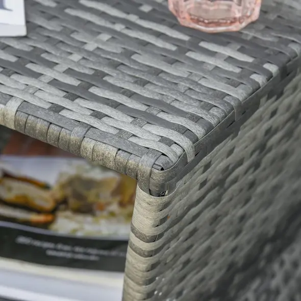 Outsunny Outdoor Patio Rattan Wicker Coffee Table Bistro Side Table w/ Umbrella Hole and Storage Space, Grey - 9
