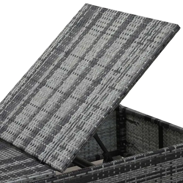 Outsunny PE Rattan Sun Loungers with Cushion, Outdoor Garden Sunbed Furniture with 5-Level Recliner Backrest, and Armrest, Set of 2, Grey - 8