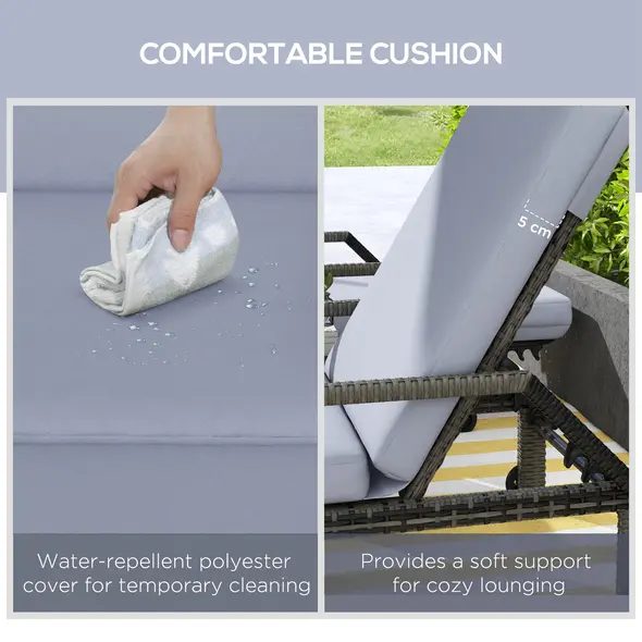 Outsunny Outdoor PE Rattan Sun Lounger Set of 2, Wicker Chaise Recliner Garden Chair with 5-Level Adjustable Backrest and 2 Wheels, Dark Grey - 5