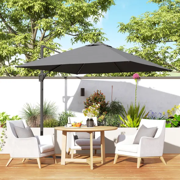 Outsunny Patio Offset Parasol Umbrella - Dark Grey - 2