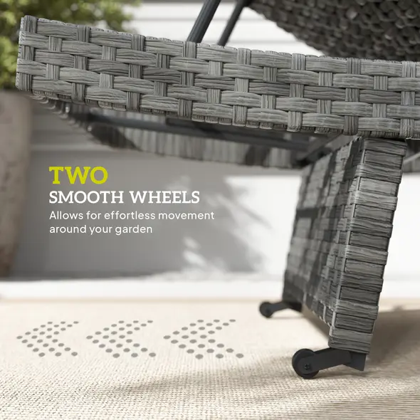 Outsunny Outdoor PE Rattan Sun Lounger, Folding Wicker Garden Lounger Recliner with 4-Level Adjustable Backrest, Rolling Sunbed Lounge Chair with Wheels, Non-Slip Legs for Balcony, Beach, Mixed-grey - 7