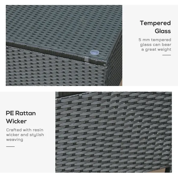 Outsunny PE Rattan Coffee Table, Rectangular Outdoor Coffee Table with Tempered Glass Top, 70 KG Capacity for Garden, Balcony, Terrace, Patio, Black - 5