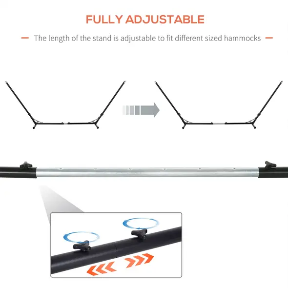 Outsunny Outdoor Garden Hammock with Stand, Double Cotton Hammock with Adjustable Steel Frame, Swing Hanging Bed with Pillow, for Garden, Patio, Beach, Red Stripes - 6