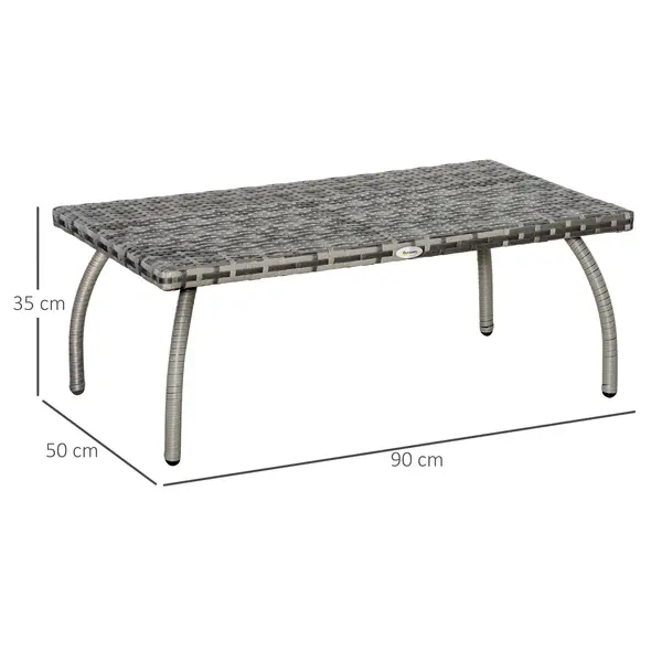 Outsunny PE Wicker Rattan Garden Coffee Table - Mixed Grey - 3