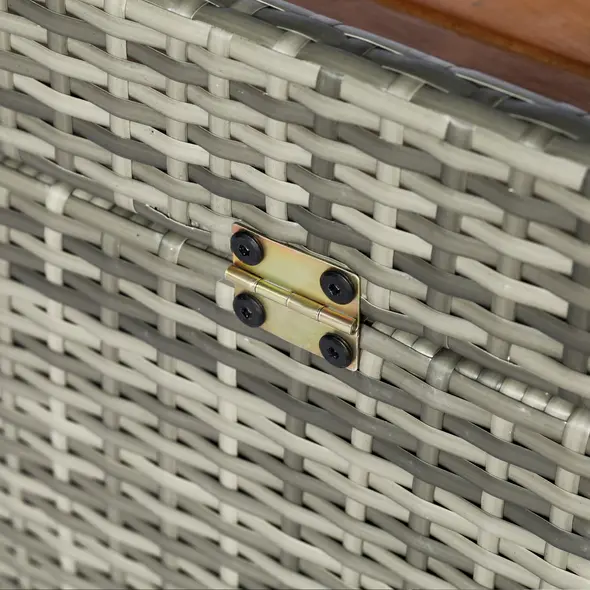 Outsunny Patio Wicker Storage Bench Box, Outdoor Garden PE Rattan Pool Storage Deck Bin Box w/ Natural Wood Top, Lid, Ideal for Storing Tools, Accessories and Toys, Mixed Grey - 7