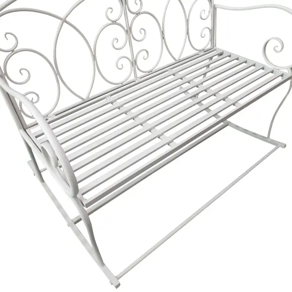 Outsunny Patio 2 Seater Rocking Bench Steel Garden Outdoor Garden Loveseat Chair w/ Decorative Backrest White - 8