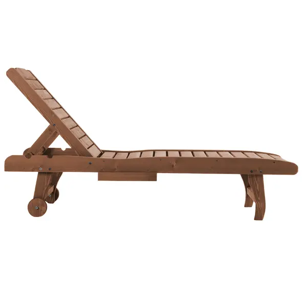 Outsunny Outdoor Wooden Lounger Chair, Sun Bed with Built-In Table, Adjustable Backrest and Wheels, Red Brown - 9