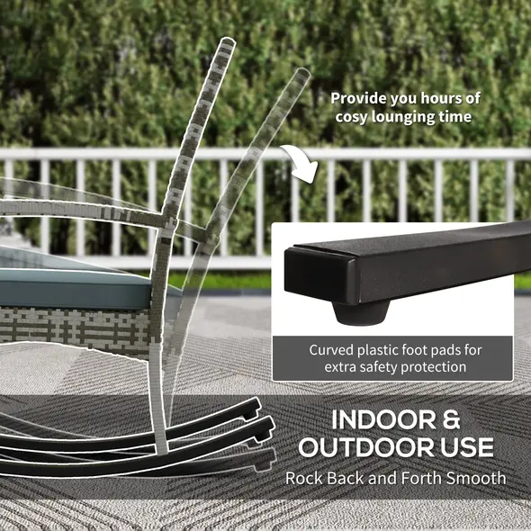 Outsunny Outdoor PE Rattan Rocking Chair Set of 2, Garden Rocking Chair Set with Armrest and Cushion, Light Grey - 7