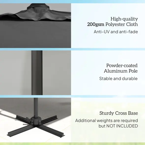 Outsunny Patio Offset Parasol Umbrella - Dark Grey - 7
