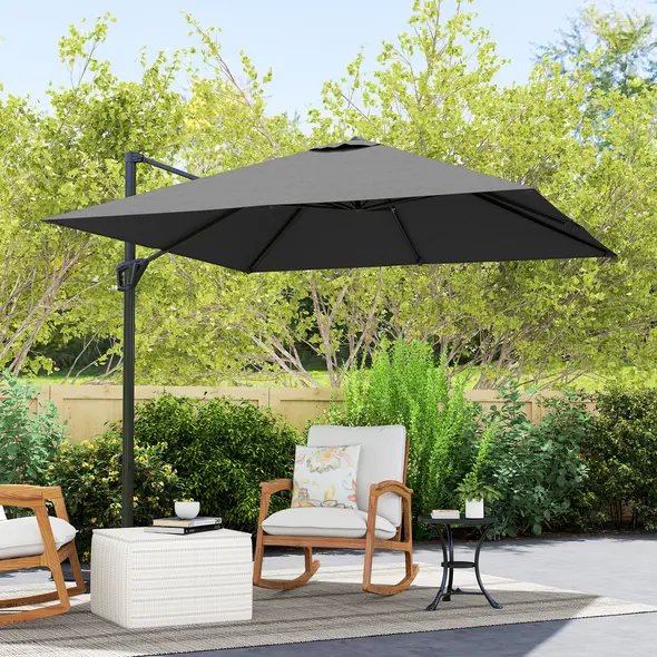 Outsunny Patio Offset Parasol Umbrella - Dark Grey - 9