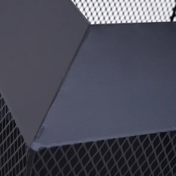 Outsunny Metal Square Fire Pit Outdoor Mesh Firepit Brazier w/ Lid, Log Grate, Poker for Backyard, Camping, Bonfire, Wood Burning Stove, 44 x 44 x 40cm, Black - 8