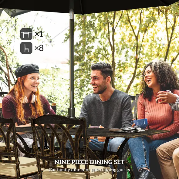 Outsunny Nine-Piece Cast Aluminium Garden Dining Set - Bronze Tone - 4