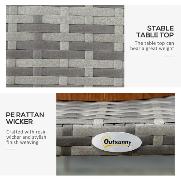 Outsunny PE Wicker Rattan Garden Coffee Table - Mixed Grey - 5